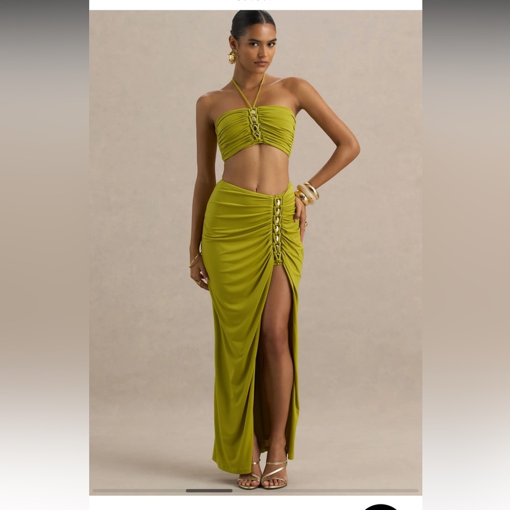 Club L London coastline ruched maxi skirt with split